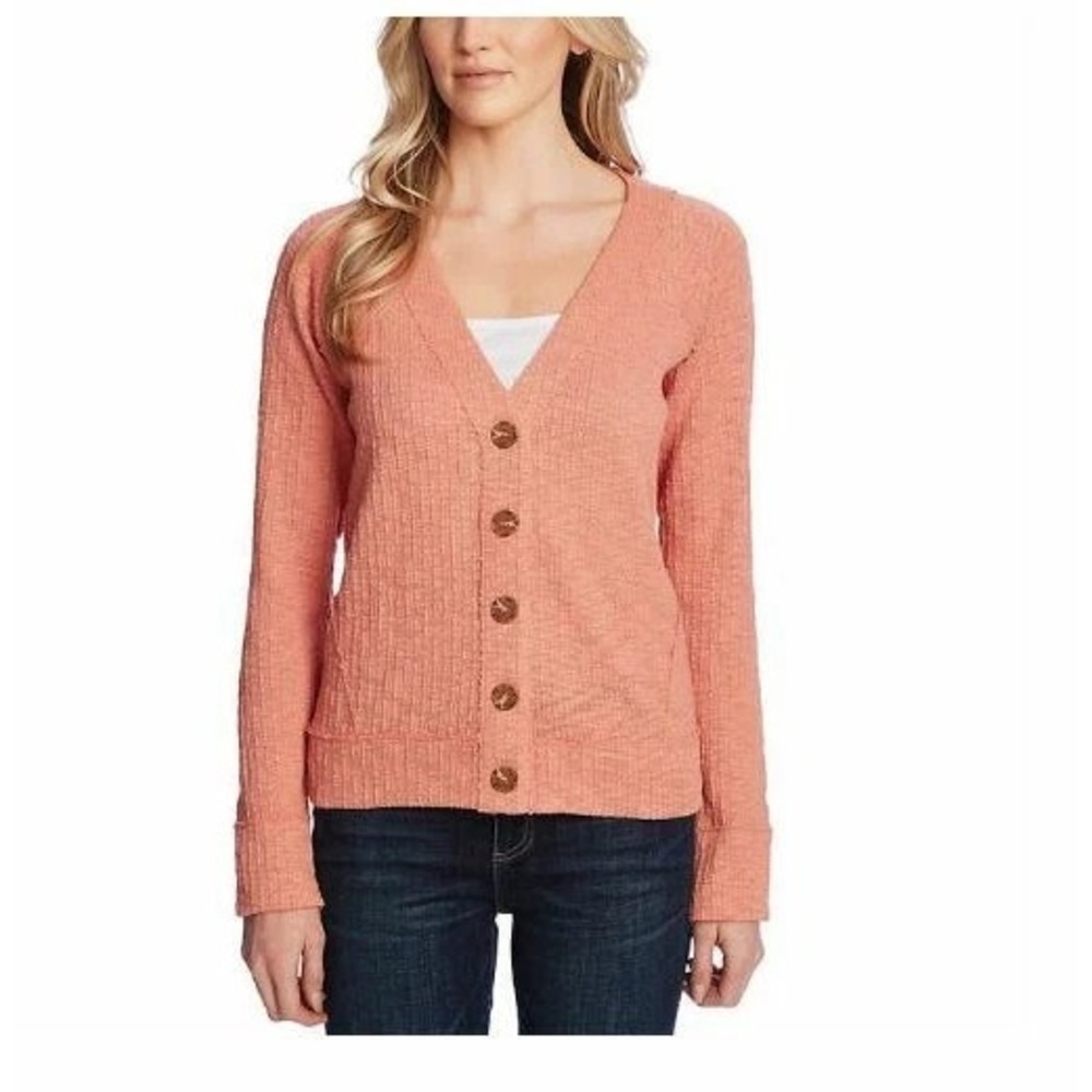 Two Vince Camuto size L Button Cardigan Knit Jacket Sweater Ribbed V-neck